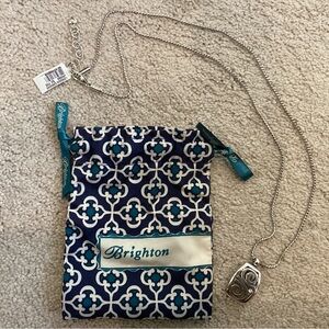 NWT Brighton Badge Clip London Groove ID Holder Pendant Necklace Silver NEW gift